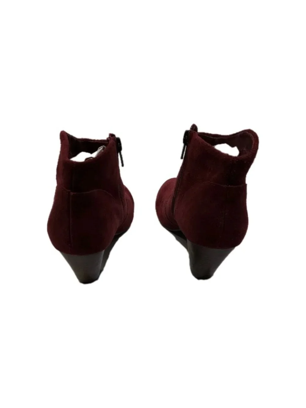Ankle Booties Aldo Burgandy Zip Up Triangle  Heel Size 7.5 Boots Short Suede